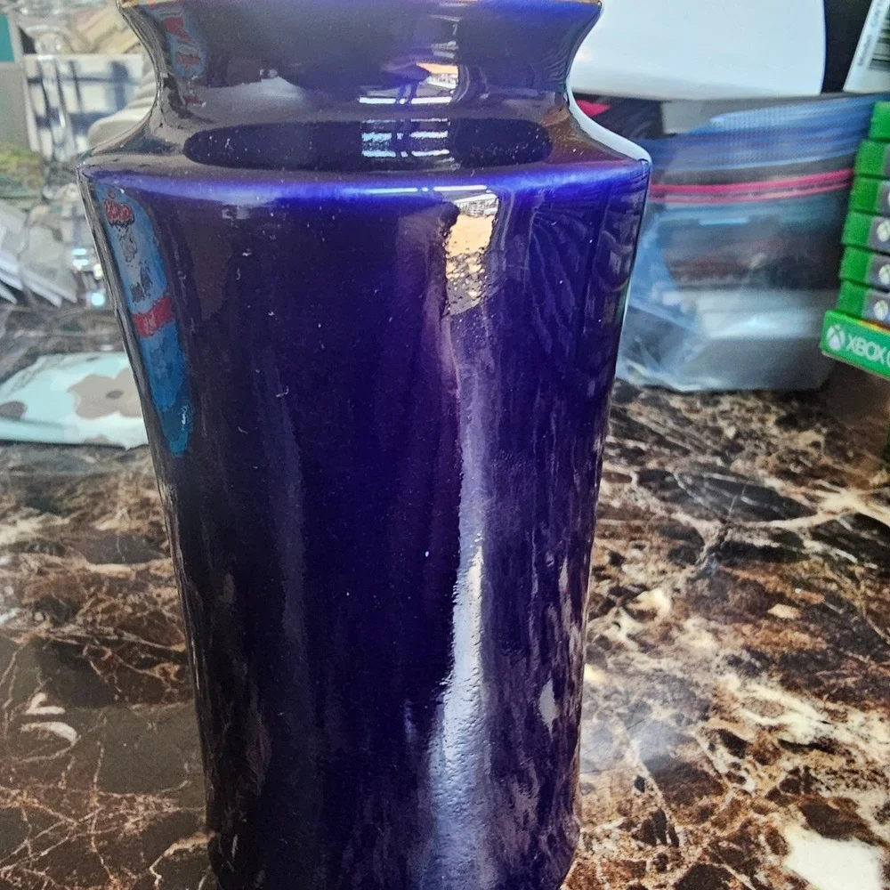 Vintage Japanese Cobalt Blue Porcelain Pheasant Floral Vase Gold Rim Japan